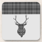 Grey Tartan Pattern Stag Bier Onderzetter (Voorkant)