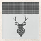 Grey Tartan Pattern Stag Glazen Onderzetter (Voorkant)
