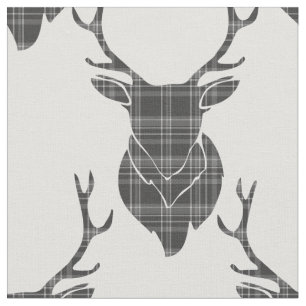 Grey Tartan Stag Head Antler Rustic Pattern (bewer Stof