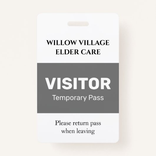 Grey Temporary Visitor Pass Ziekenhuis Badge (Voorkant)