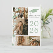 Grey Toile de Jouy Graduation Invitation Kaart (Staand voorkant)