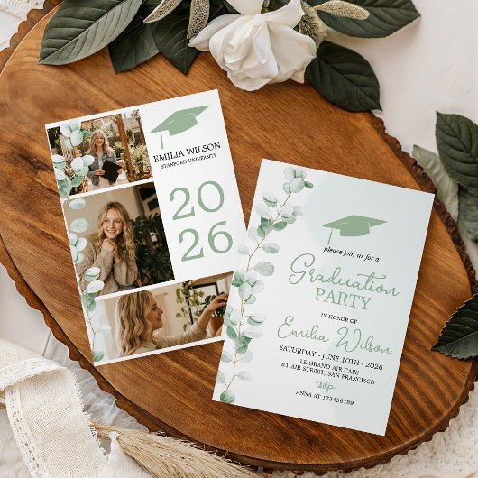 Grey Toile de Jouy Graduation Invitation Kaart