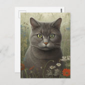 Grey Tom Cat in een bloementuin Briefkaart (Voorkant / Achterkant)