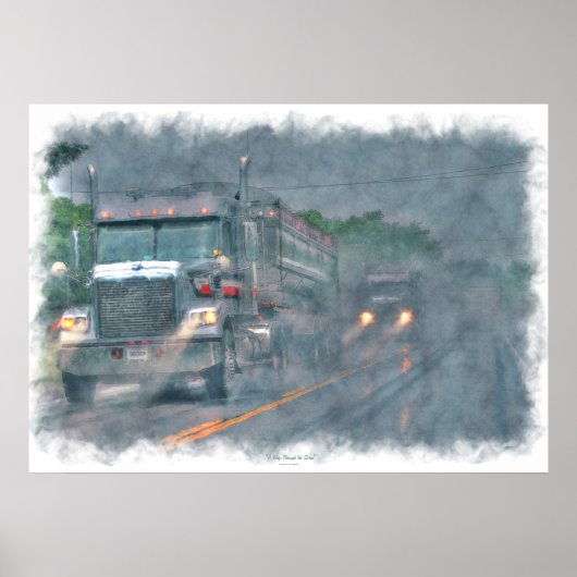Grey Truck Highway Driving in Rain Art Poster 5 (Voorkant)
