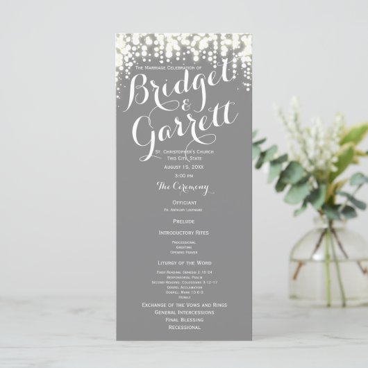 Grey Twinkle Lights Wedding Program Programma (Staand voorkant)