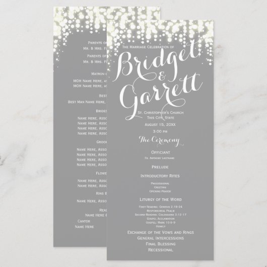 Grey Twinkle Lights Wedding Program Programma (Voorkant / Achterkant)