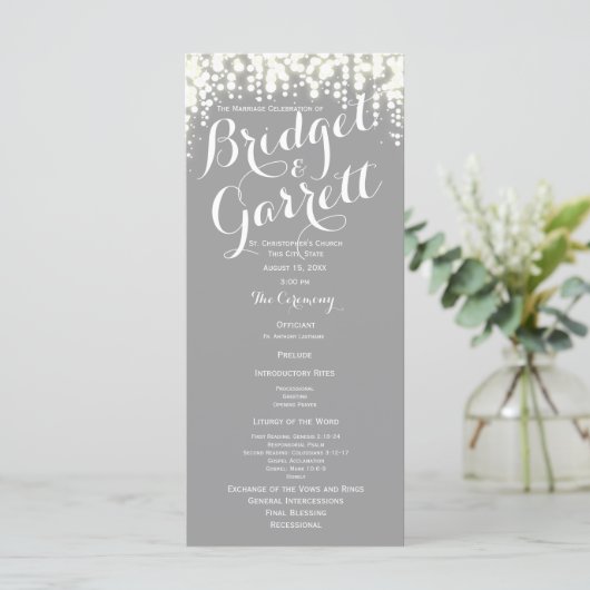 Grey Twinkle Lights Wedding Program Programma (Staand voorkant)