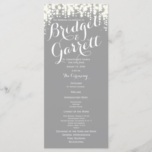 Grey Twinkle Lights Wedding Program Programma (Voorkant)