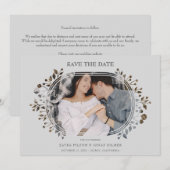 Grey Wedding Fancy Ornament Frame Flowers Photo (Voorkant / Achterkant)