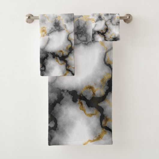 Grey White Black en Gold Marble Pattern Bad Handdoek (Insitu)