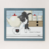 Grey White Cat Funny Tea Mok Keuken Legpuzzel (Horizontaal)