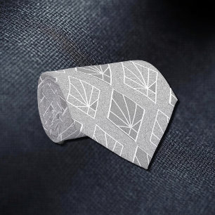 Grey & White Diamonds Art Deco Patroon Stropdas