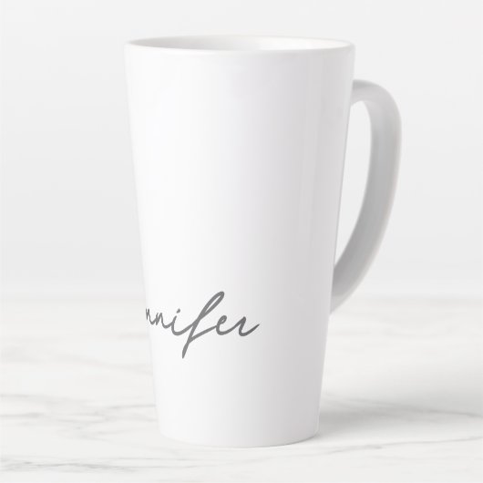 Grey White Modern Minimalist Handwriting Name Latte Mok (Rechterhoek)