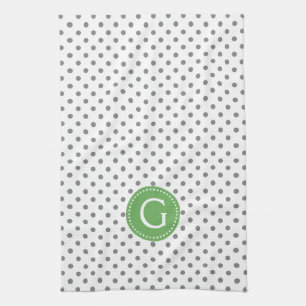 Grey & White Polka Dots Green Accent Theedoek