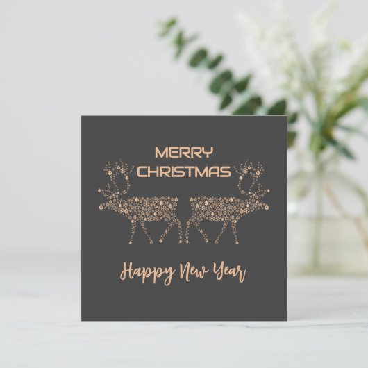 Grey wish card Merry Christmas new year reindeer Feestdagenkaart (Staand voorkant)