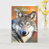 Grey Wolf Art Schilderij Happy Vaderdag Kaart (Gele Bloem)
