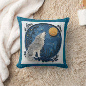 Grey Wolf Howing at the Moon Quilling Effect Kussen (Deken)