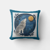 Grey Wolf Howing at the Moon Quilling Effect Kussen (Voorkant)