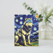 Grey Wolf Sterrennacht Briefkaart (Staand voorkant)