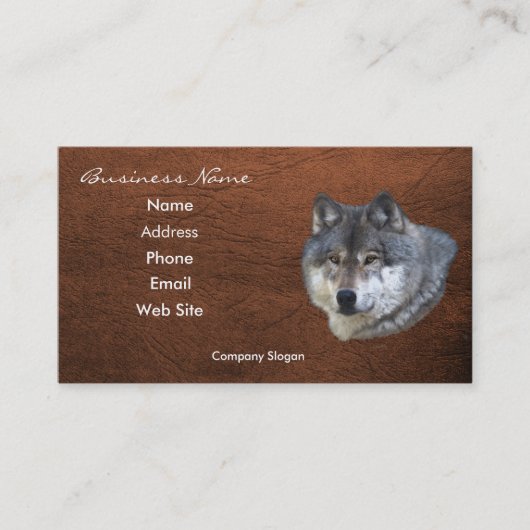 Grey Wolf Wildlife Leather-effect Visitekaartje (Voorkant)