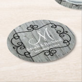 Grey Wood Country Wedding Monogram Ronde Kartonnen Onderzetter (Gebogen)