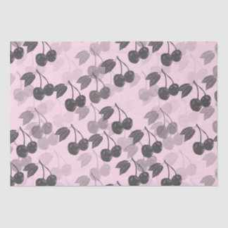 Grey Woodcut Cherry Design op  Roze Tissuepapier