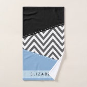 Grey Zigzag, Grey Chevron, Bleu, Votre Nom (Serviette à main)