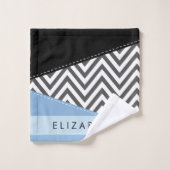 Grey Zigzag, Grey Chevron, Bleu, Votre Nom (Gant de toilette)