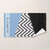 Grey Zigzag, Grey Chevron, Bleu, Votre Nom (Serviette à main)
