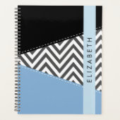 Grey Zigzag, Grey Chevron, Bleu, Votre Nom (Devant)