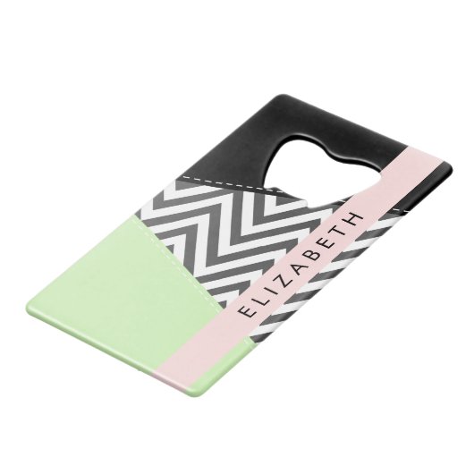 Grey Zigzag, Grey Chevron, Mint, Votre Nom (Dos Angle)