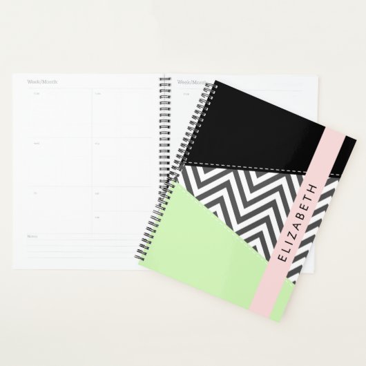 Grey Zigzag, Grey Chevron, Mint, Votre Nom (Devant avec enveloppe)