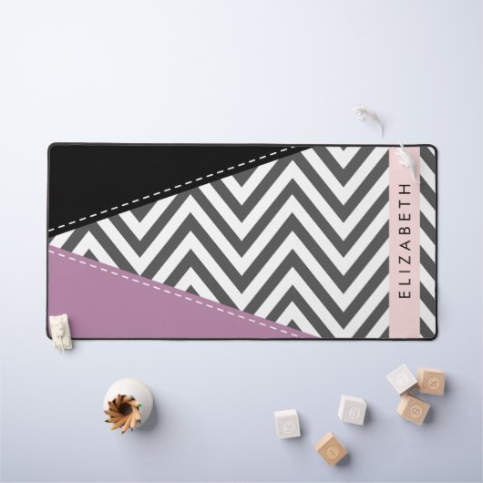 Grey Zigzag, Grey Chevron, Purple, Votre Nom (Tableau pour enfants)