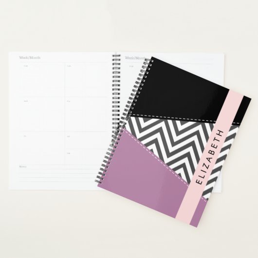 Grey Zigzag, Grey Chevron, Purple, Votre Nom (Devant avec enveloppe)