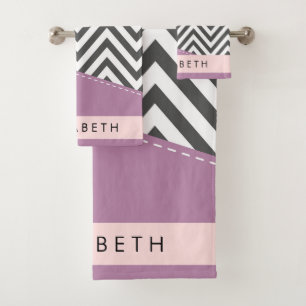 Grey Zigzag, Grey Chevron, Purple, Votre Nom