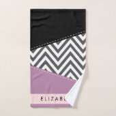 Grey Zigzag, Grey Chevron, Purple, Votre Nom (Serviette à main)