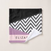 Grey Zigzag, Grey Chevron, Purple, Votre Nom (Gant de toilette)