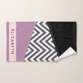 Grey Zigzag, Grey Chevron, Purple, Votre Nom (Serviette à main)