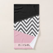 Grey Zigzag, Grey Chevron, Rose, Votre Nom (Serviette à main)
