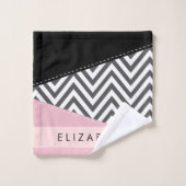 Grey Zigzag, Grey Chevron, Rose, Votre Nom (Gant de toilette)