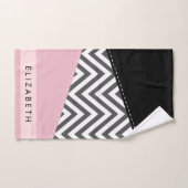 Grey Zigzag, Grey Chevron, Rose, Votre Nom (Serviette à main)