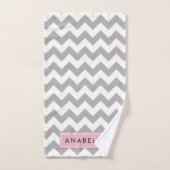 Grey Zigzag, Grey Chevron, Wave Motif, Votre Nom (Serviette à main)