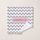 Grey Zigzag, Grey Chevron, Wave Motif, Votre Nom (Gant de toilette)