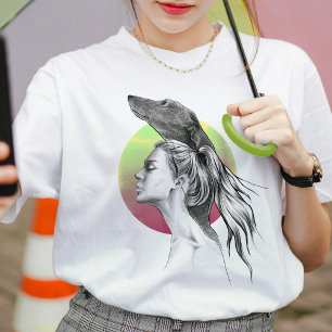 Greyhound and Woman Portrait Hondenliefhebber Eleg T-shirt
