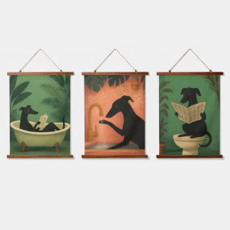 Greyhound-badkamerkunst – Grappige hondenmuurdecor Hangend Wandkleed