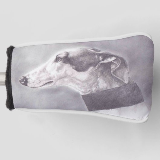 Greyhound Dog Art Drawing Golf Putter Hoesje Golfheadcover (Voorkant)