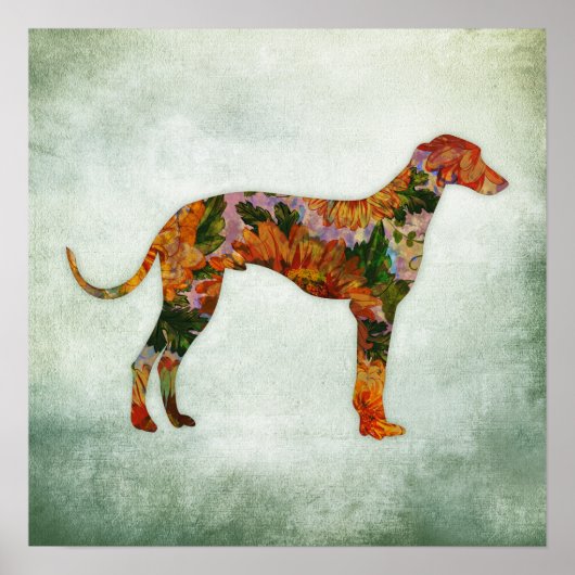 Greyhound Dog Art Imprimer Poster Floral (Devant)