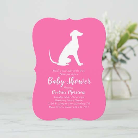 Greyhound Dog Baby shower Girl Pink Kaart (Staand voorkant)
