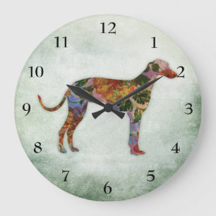 Greyhound Dog Floral over groen Grote Klok