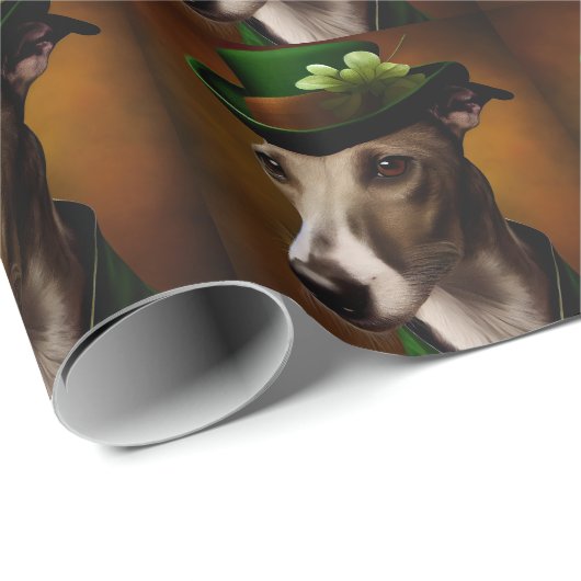 Greyhound Dog in St. Patrick's Day Dress Cadeaupapier (Rol Hoek)